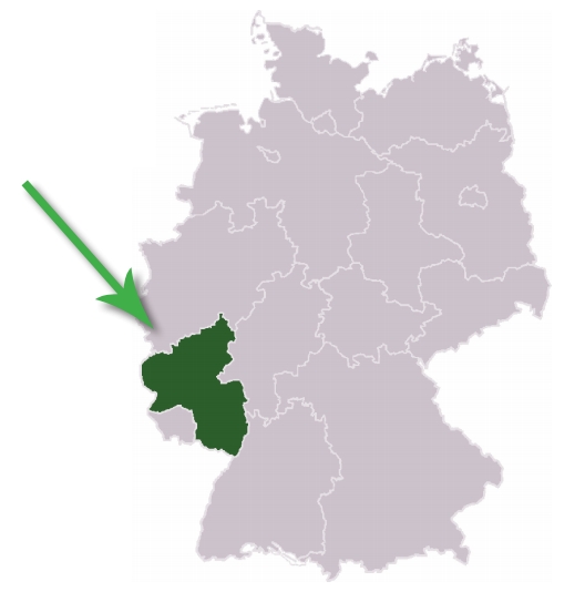 Rheinland-Pfalz ist auf einer Deutschlandkarte hervorgehoben