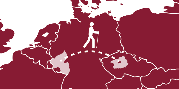 Stilisierte Karte, die den Weg von Rheinland-Pfalz nach Mittelböhmen zeigt.