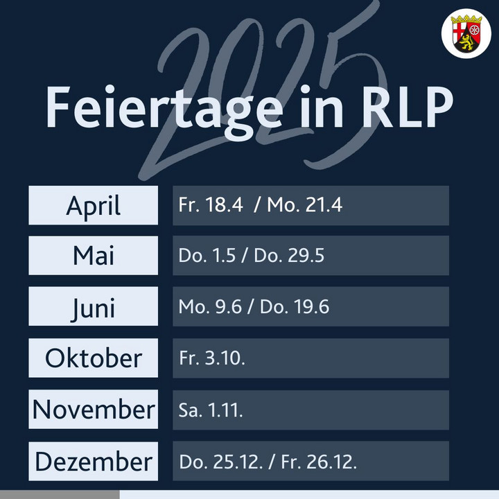 Feiertage in RLP 2025