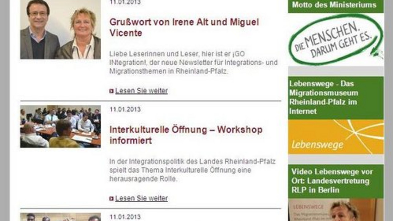 Screenshot des Newsletters „¡GO INtegration!" Bild: MIFKJF