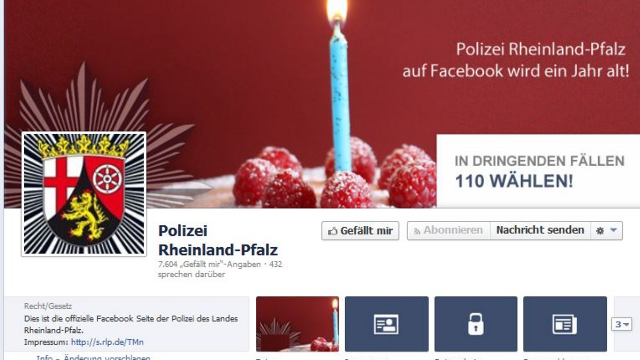 Facebookauftritt der Polizei Rheinland-Pfalz; Foto: Facebbok