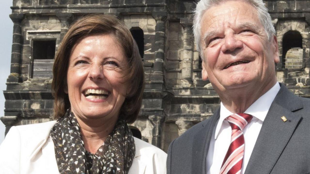 Ministerpräsidentin Malu Dreyer und Bundespräsident Joachim Gauck beim Besuch des Bundespräsidenten in Trier