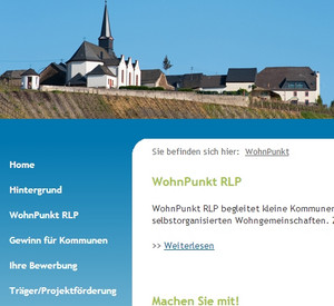 Ausschnitt der Homepage von WohnPunkt RLP