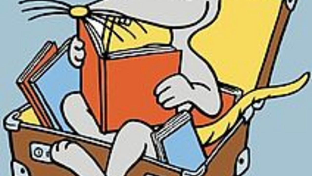 Logo "Geschichtenkoffer" - Ratte Leslie im Koffer; Bild: Landesbibliothekszentrum