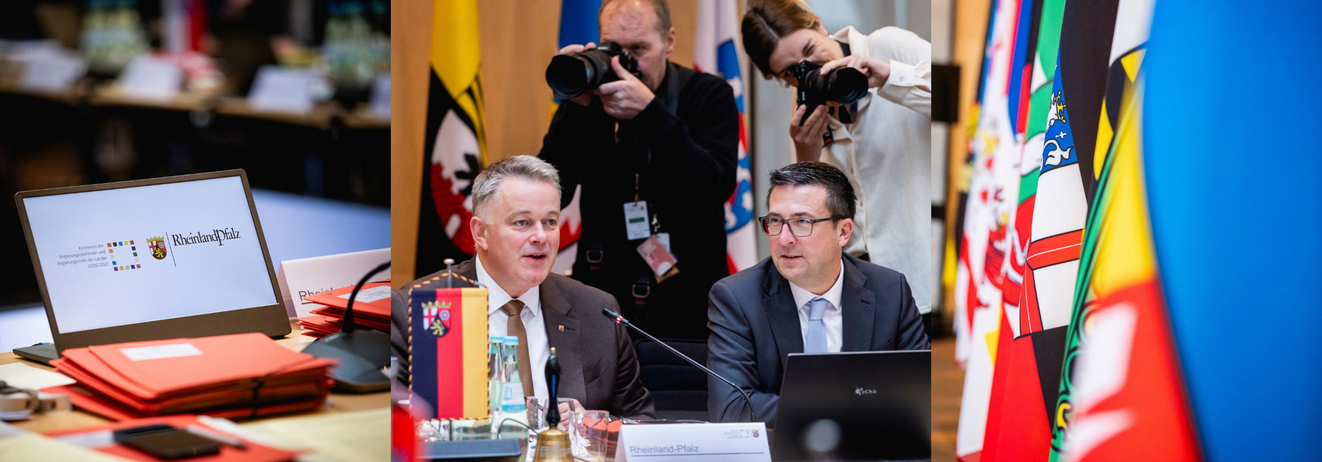 : Ministerpräsident Gordon Schnieder und Minister für Bundes- und Europaangelegenheiten, Sport, Ehrenamt und Medien, sowie Chef der Staatskanzlei bei der Ministerpräsidentenkonferenz in Berlin