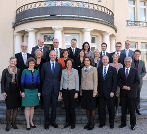 Die rheinland-pfälzische Landesregierung bei einem Treffen mit dem Vorstand der BASF; Bild: Alexander Sell / © Staatskanzlei
