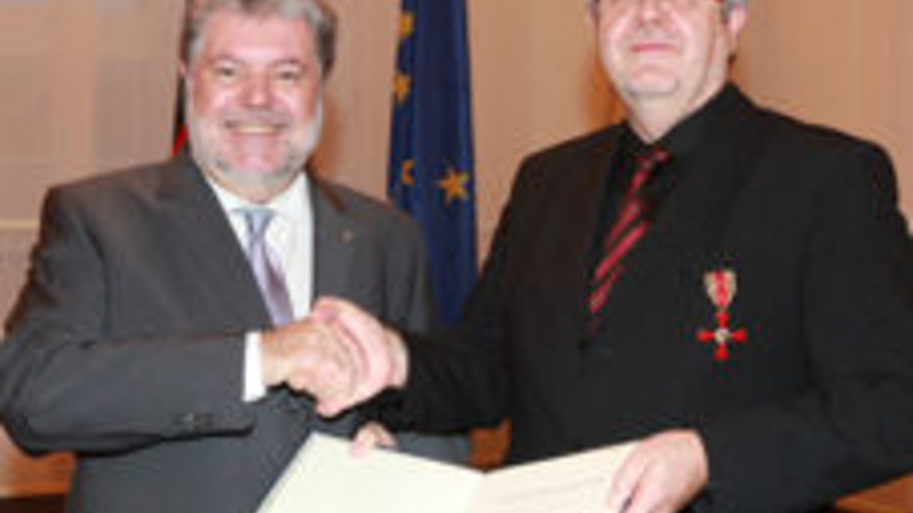 Ministerpräsident Kurt Beck und Prof. Dieter Rombach; Bild: Sämmer