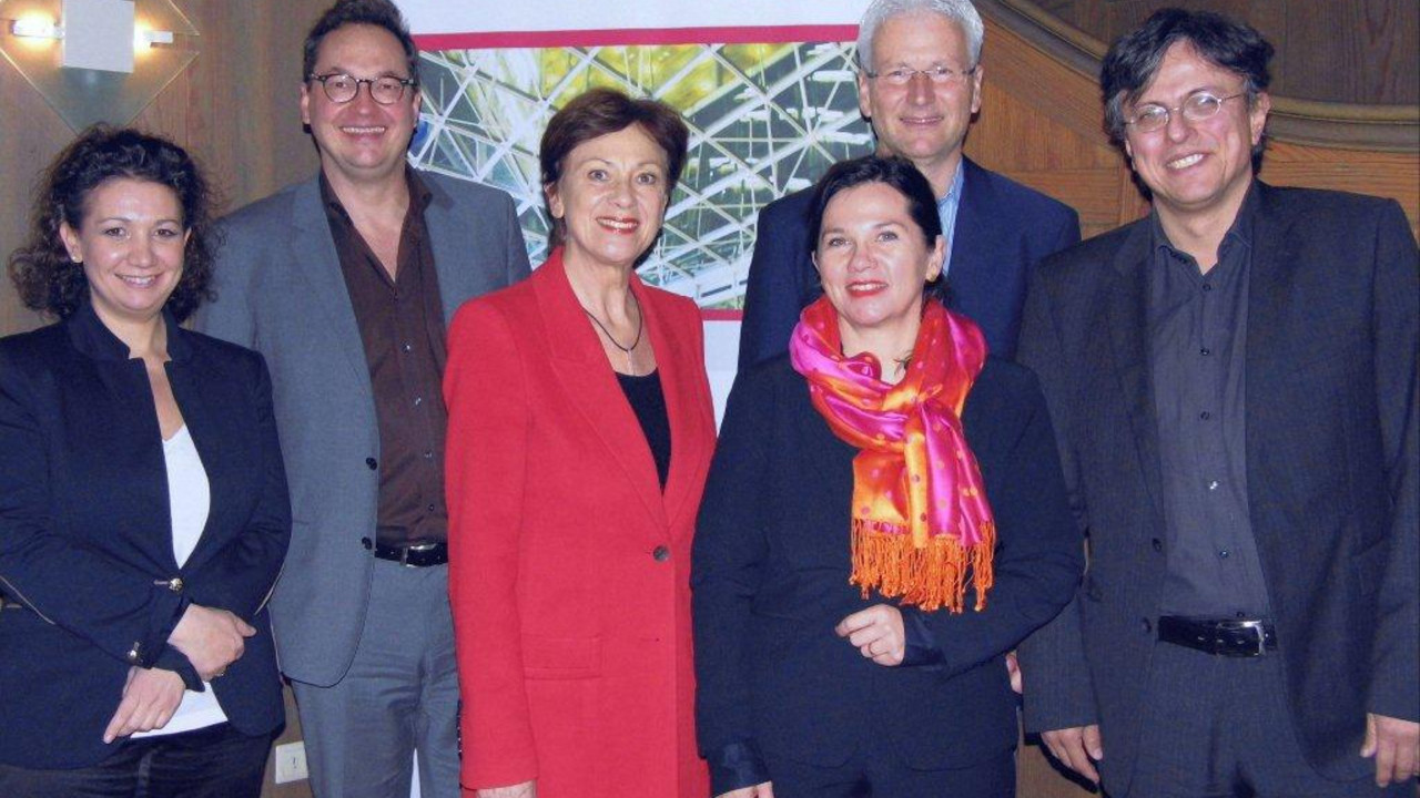 Die Jury für die Musik-Stipendien der ZIRP (vlnr.): Ervis Gega, Prof. Alexander Hülshoff, Prof. Claudia Eder, Heike Arend, Peter Leiner, Andreas Frölich; Bild: ZIRP