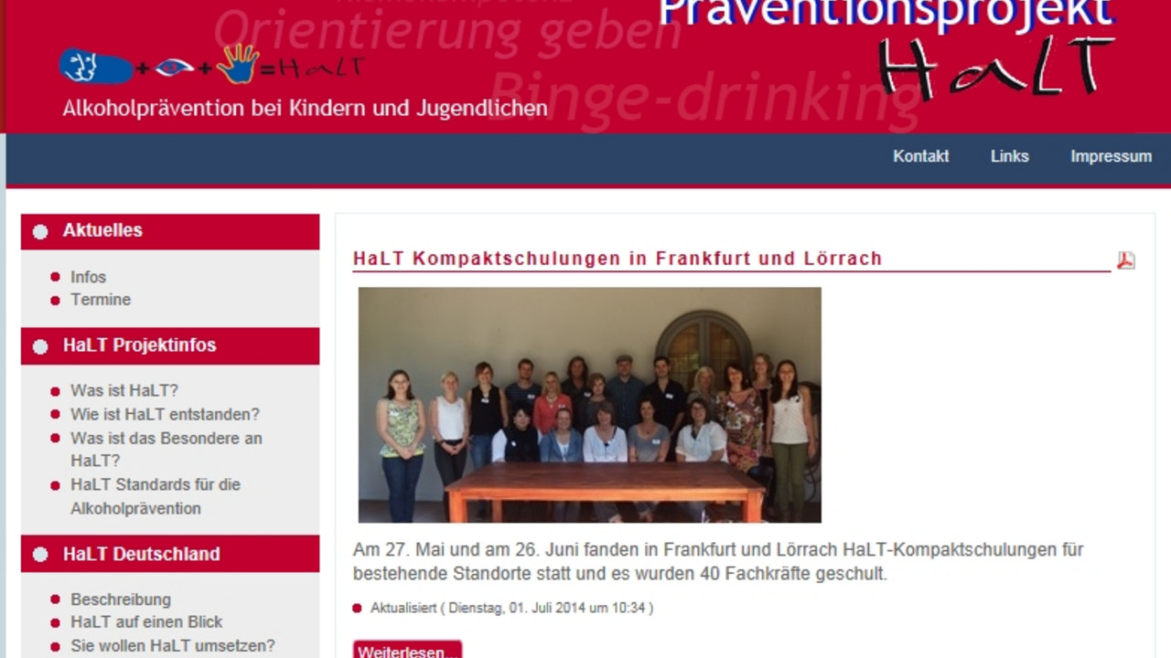 Homepage des Projekts HaLT