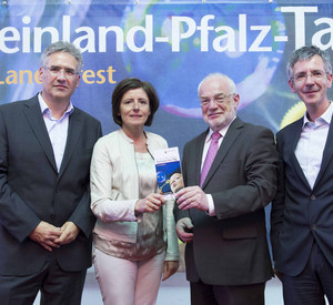 Vorstellung der Programmhöhepunkte des 31. Rheinland-Pfalz-Tags. Von links: Günther Dudek (SWR), Ministerpräsidentin Malu Dreyer, Oberbürgermeister Nikolaus Roth und Kristian Kropp (RPR1); Fotos: Peter Pulkowski / © Staatskanzlei