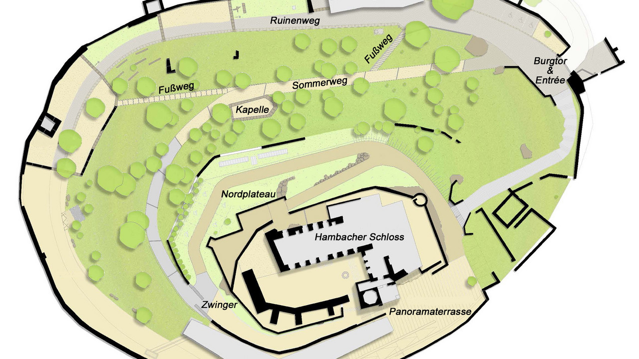 Lageplan der Außenanlage; Bild: Stiftung Hambacher Schloss