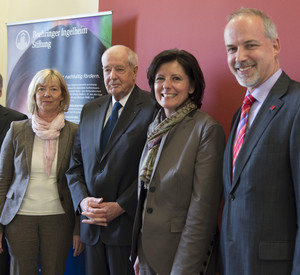 Prof. Dr. Dr. Andreas Barner, Vorsitzender des wissenschaftlichen Beirats der Boehringer Ingelheim Stiftung, Bildungs- und Wissenschaftsministerin Doris Ahnen, Otto Boehringer, Vorsitzender des Vorstands der Boehringer Ingelheim Stiftung, Ministerpräside