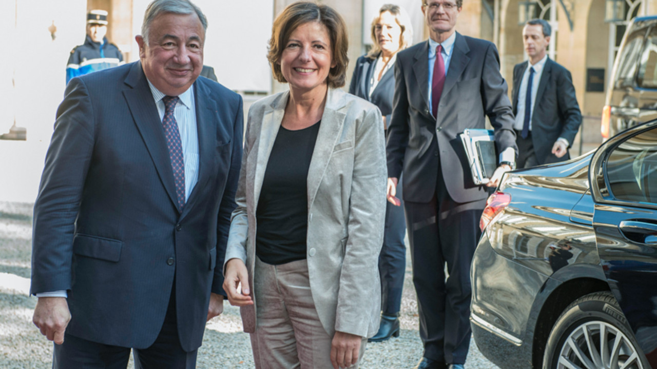 Ministerpräsidentin Malu Dreyer mit dem Präsident des französischen Senats Gérard Larcher.