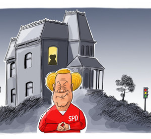 Die Karikatur „Muttis Rückkehr“ von Heiko Sakurai wurde zur besten Zeichnung des Jahres gekürt.