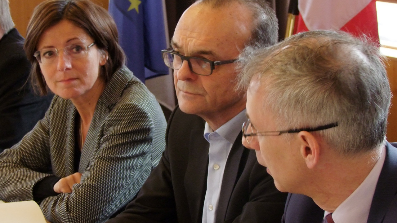 Ministerpräsidentin Malu Dreyer zusammen mit dem Vorsitzenden des Eurodistrict PAMINA, Dr. Fritz Brechtel und dem Geschäftsführer des Eurodistrict PAMINA, Dr. Patrice Harster, Quelle: Kristine Clev EURODISTRICT PAMINA