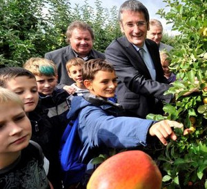Hering und Schüler bei der Apfelernte; Bild: Ministerium