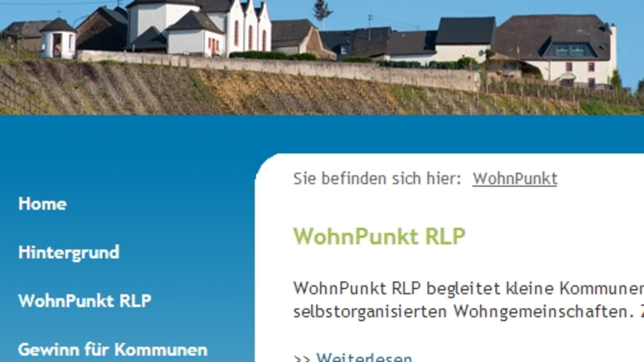 Ausschnitt der Homepage von WohnPunkt RLP
