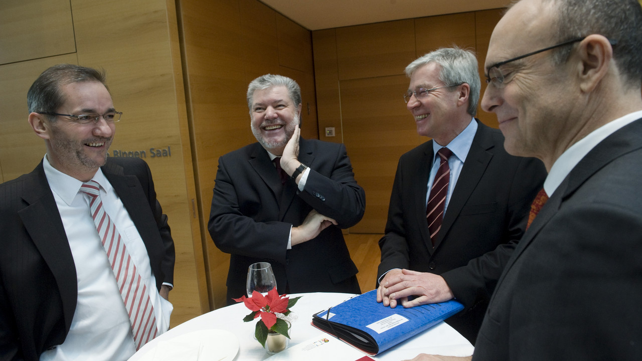 Matthias Platzeck , Kurt Beck , Jens Boernsen  und Erwin Sellering (v.l.n.r.); Bild: Unger