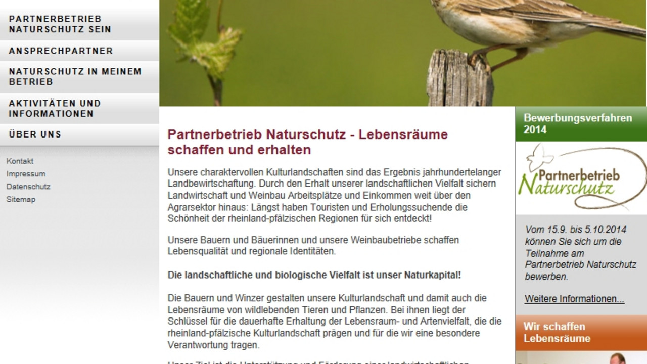 Bild der Homepage von Partnerbetrieb Naturschutz