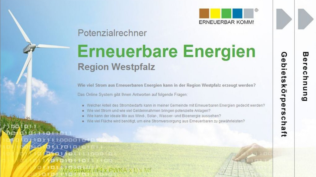 Die Startseite des Internetportals "Erneuerbar Komm"; Bild: rlp