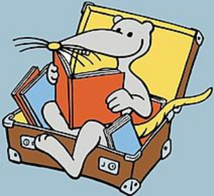 Logo "Geschichtenkoffer" - Ratte Leslie im Koffer; Bild: Landesbibliothekszentrum