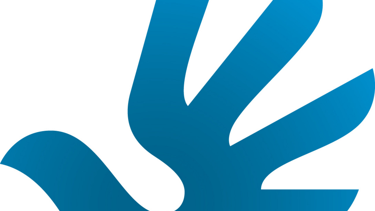 Das Logo der UN-Menschenrechte: eine stilisierte Hand in Form einer Taube in der UN-Farbe blau; Bild: dpa