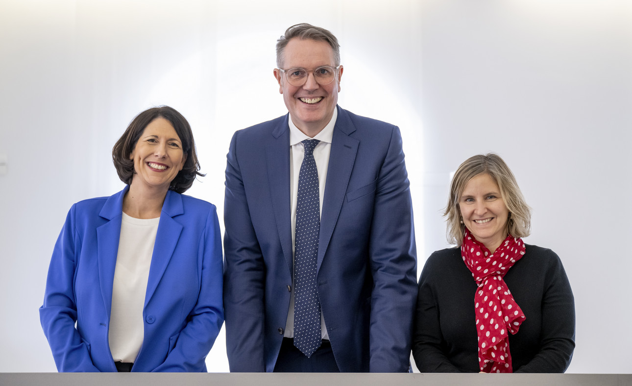 Wirtschaftsministerin Daniela Schmitt, Ministerpräsident Alexander Schweitzer, Klimaschutzministerin Katrin Eder